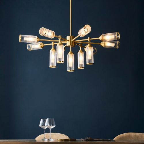 Caspen Belver 13 Light Pendant Fitting Satin Brass Plate With Clear Frosted Glass CAS/605335