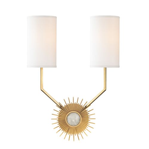 Hudson Valley Borland 2 Light Wall Sconce Aged Brass with Off White Silk Shade 5512-AGB-CE
