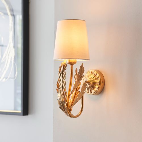 Endon Delphine 1 Light Wall Light Gold Leaf & Ivory Cotton Fabric 95040