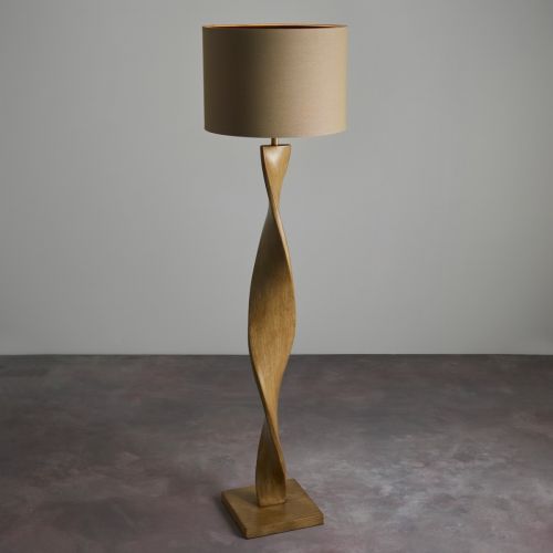 Endon Abia 1 Light Floor Lamp Oak Effect Resin & Natural Linen 95454