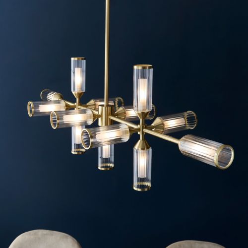 Caspen Cima 13 Light Pendant Fitting Satin Brass Plate With Clear Frosted Glass CAS/605337